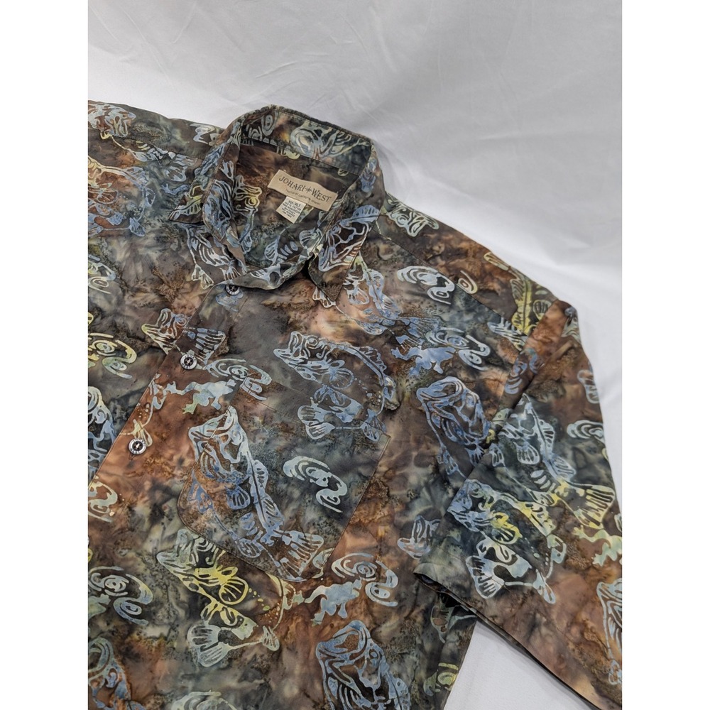 Johari West Hawaiian Shirt Mens XLT Tie Dye‎ Short Sleeve Bass Fishing AOP Exc